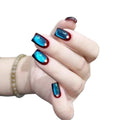 Handmade Short Square Blue Gemstone Amber Fake Nails Wearable False Qme GJ-CDJ-ZB192-M