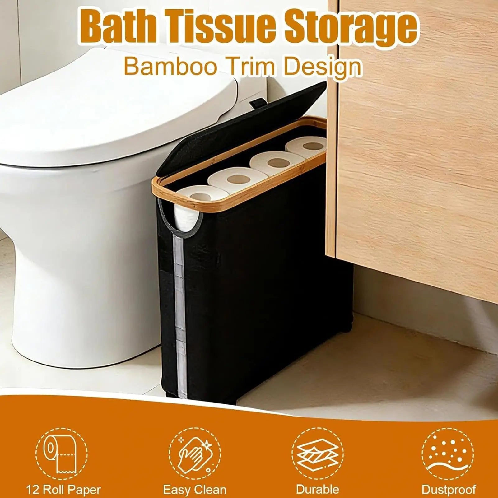 NEW Toilet Paper Basket Free Standing Foldable Organizer Toilet Roll Storage Basket With Lid And Handle For Up To 12 Rolls Home Qme