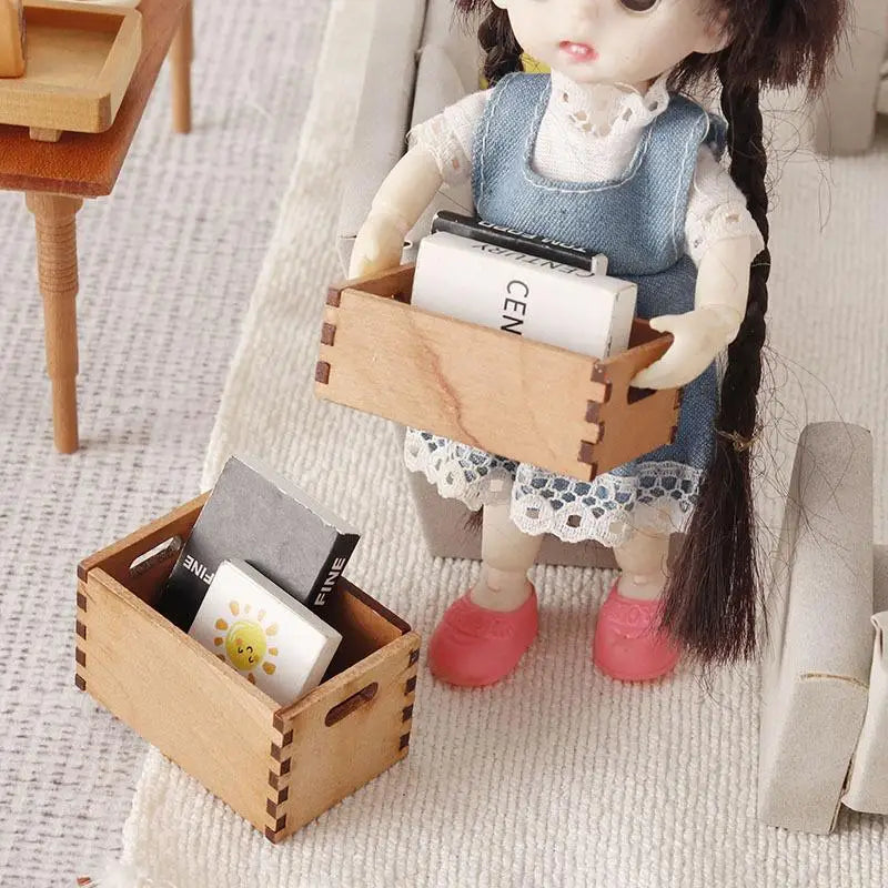 1 12 Dollhouse Mini Wooden Storage Basket Simulation Furniture Model Qme