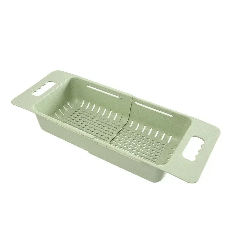 Adjustable Dish Drainer Sink Drain Basket Washing Vegetable Fruit Plastic Drying Rack Kitchen Accessories Storage Organizer Tool Qme Green