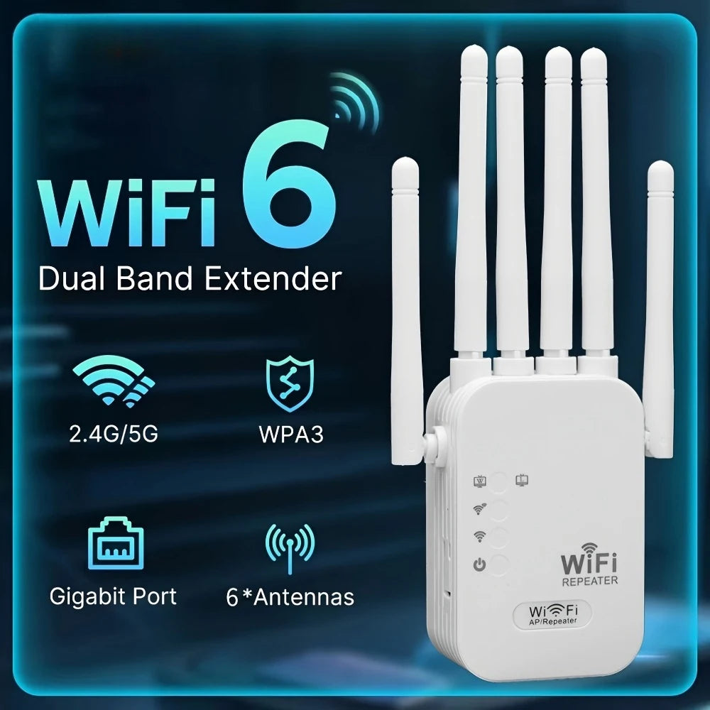 Dual Band Wireless WiFi Signal Extender 300/1200Mbps 2.4G/5G Wireless Repeater with 6 Antennas EU/US Plug Home Network Booster Qme