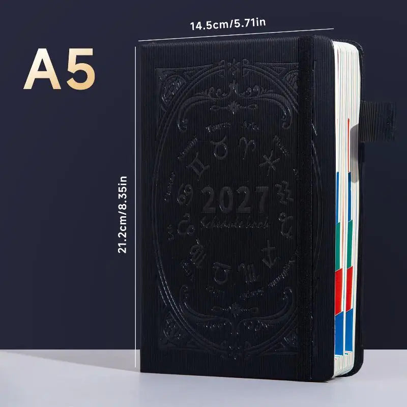 2027 Zodiac Embossed Daily Planner Notebook Elastic Strap Pen Loop Qme A4