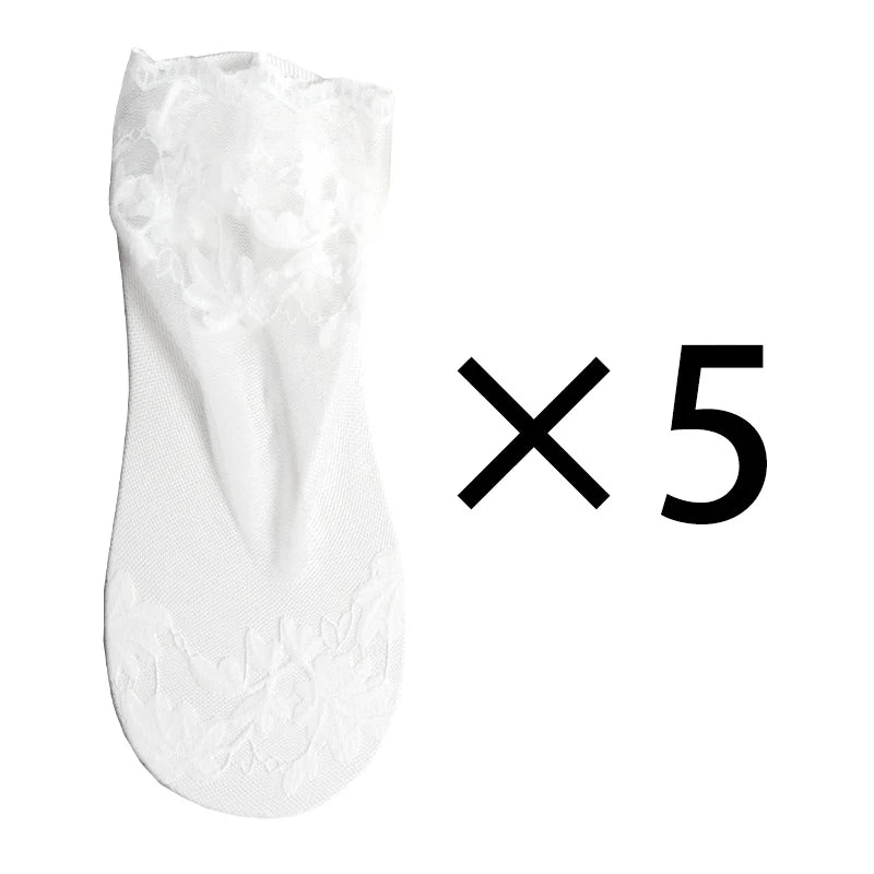 5 Pairs Lot Socks Breathable Elastic Women's Lace Transparent Qme C- 5 pairs