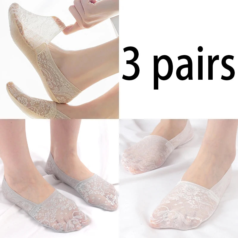 3 Pairs Women Girls Summer Thin Breathable Silicone Non-slip Ladies Qme A 3 Pairs