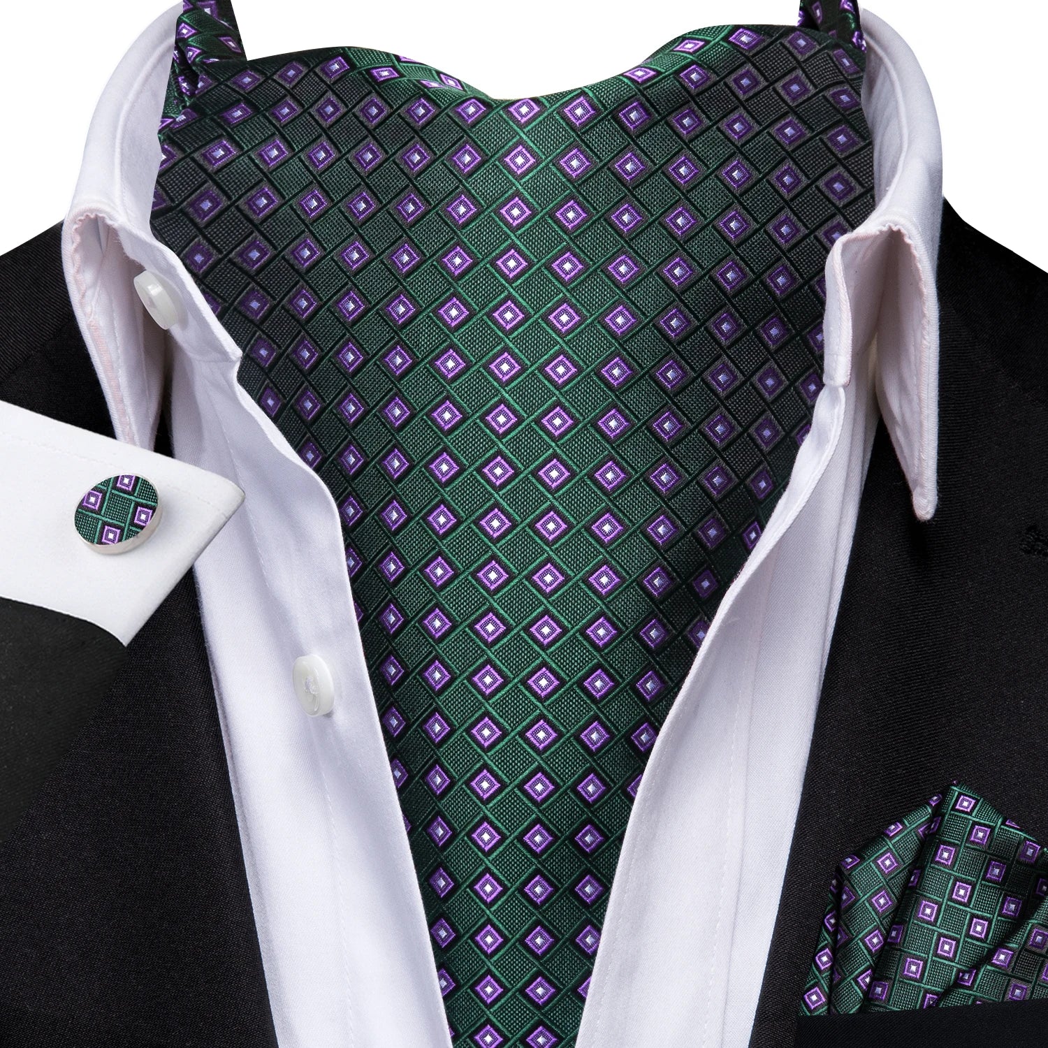 Mens Blue Floral Stripes Cravat Ascot Pocket Square Cufflinks Wedding Qme LDAS1191