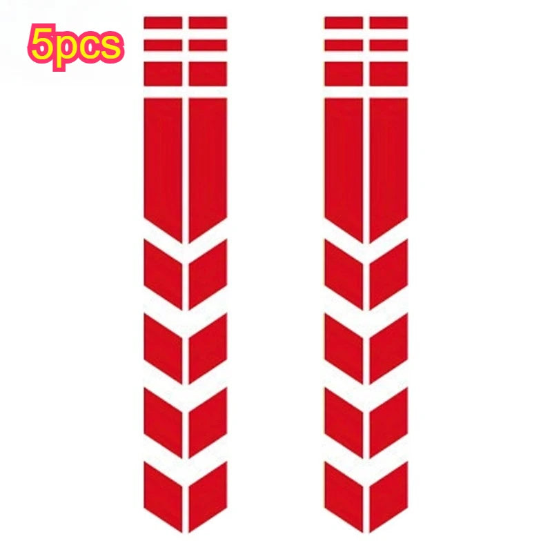 Reflective Motorcycle Fender Stickers, Waterproof Arrow Decals for Front/Rear Mudguard, Safety Warning Qme Red 5pcs