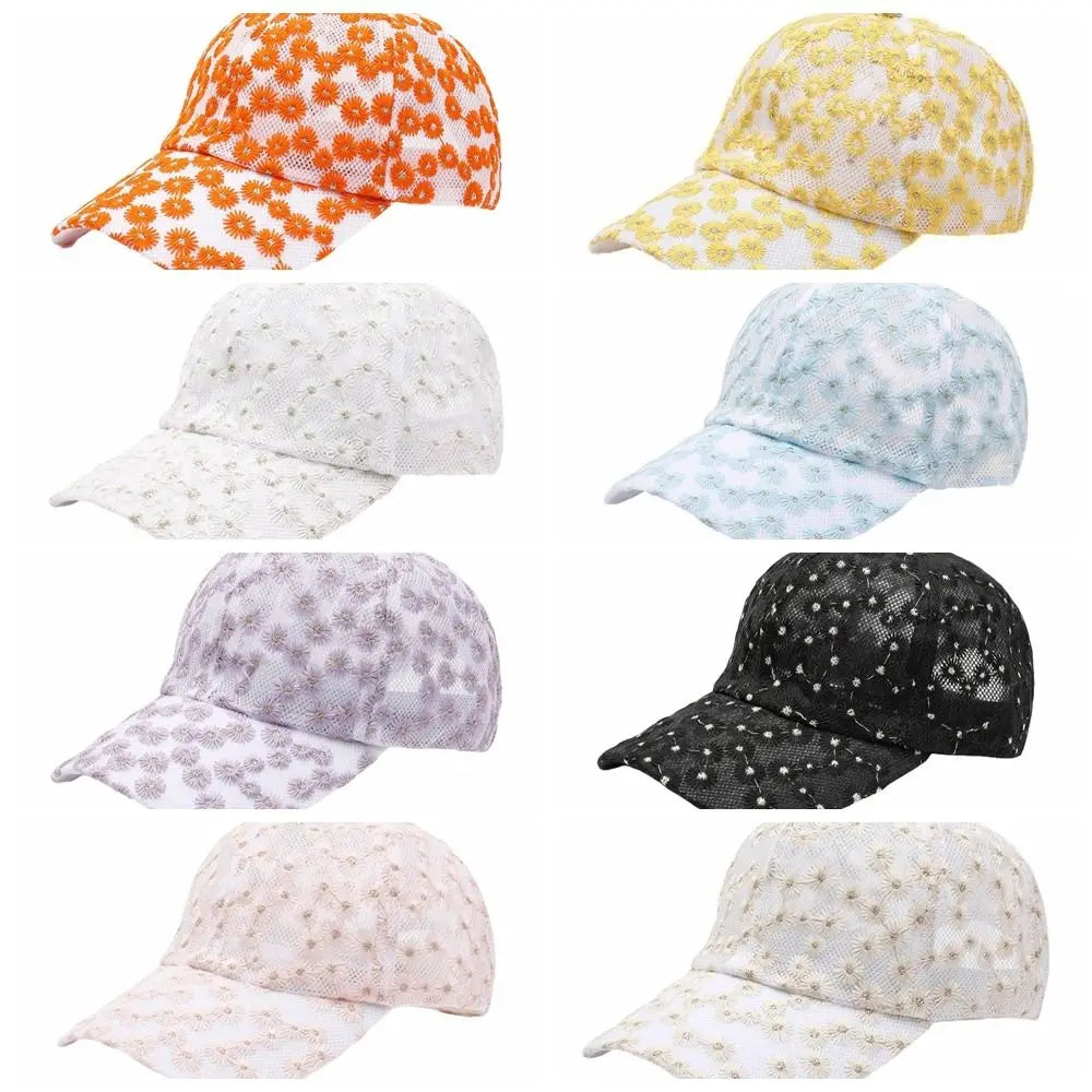 Casual Embroidered Flower Baseball Cap Adjustable Breathable Visors Qme
