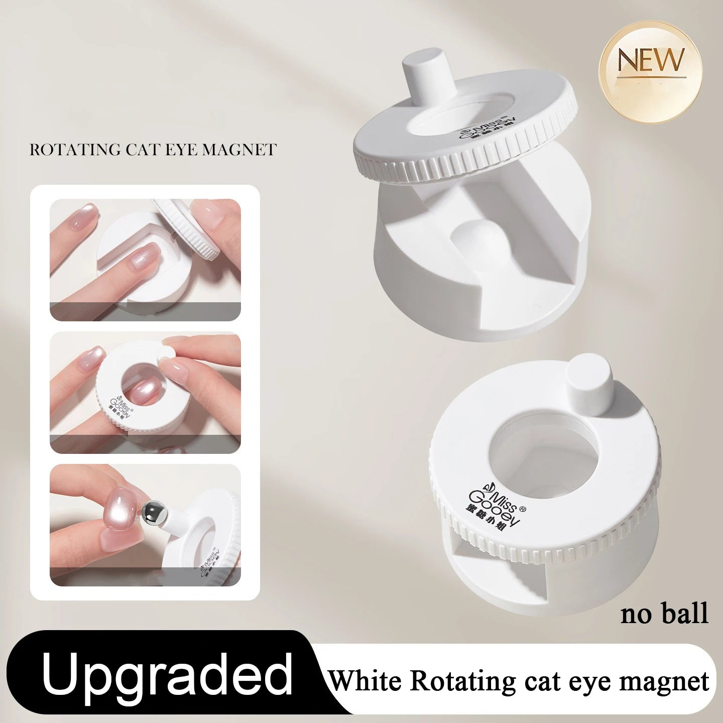 Auto Rotate Cat Eye Magnet, Professional Nail Art Tool for 3D Glass Bead Effect, Strong Magnetic Wand Easy for Beginner DIY Nail Qme A White