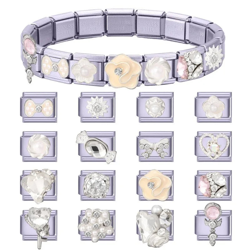 2026 Y2K Charm Beautiful Purple Sunset Zircon Italian Charm Links Fit 9mm Bracelet Stainless Steel DIY Jewelry Making Wholesale Qme