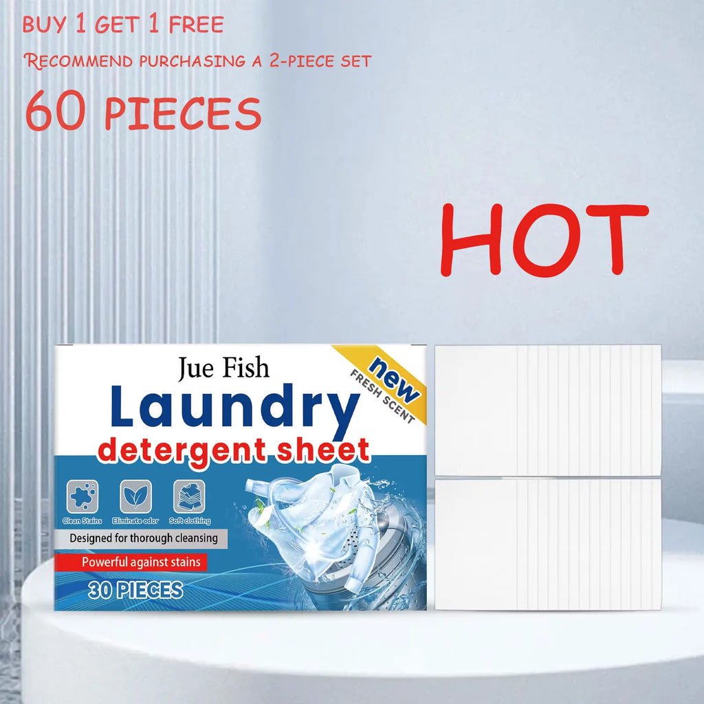 Jue Fish Laundry Detergent (30 Pieces) - Gentle on Skin, Powerful Stain Removal for Daily Clothing Qme 60 pieces