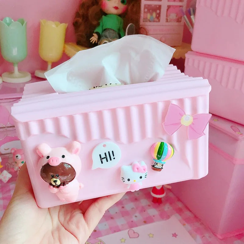 Hello Kitty Pink Creative and Cute Tissue Box Bathroom and Household Tissue Holder, Living Room Plastic Napkin Holder Qme 11