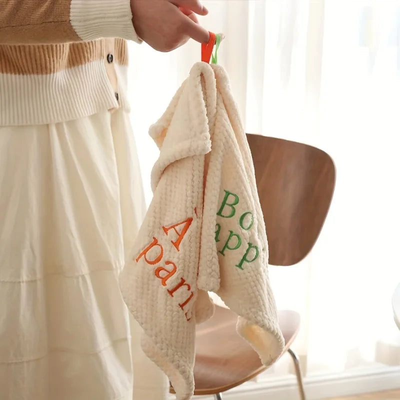 1pc minimalist texture small square towel, embroidered with letters, soft and absorbent without shedding hair, hand towel Qme