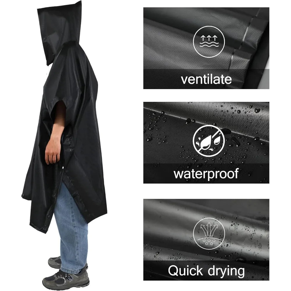 3-in-1 Waterproof Rain Poncho Hooded All-in-one Cover Motorcycle Qme black