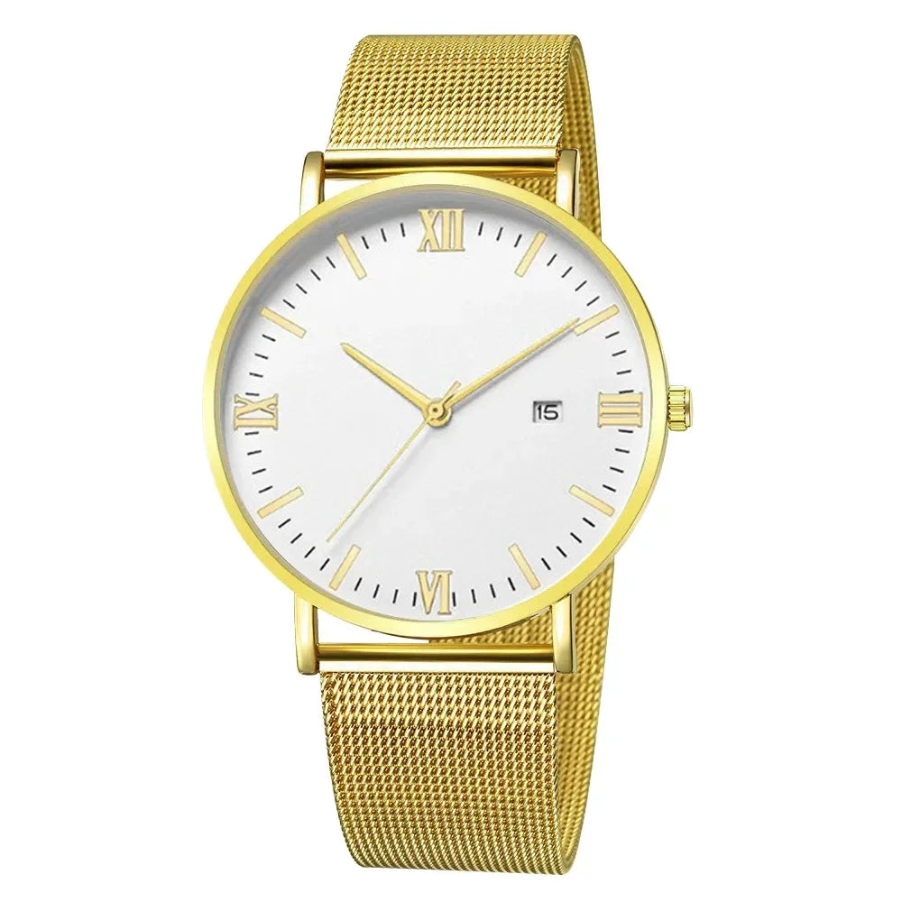 Ultra Thin Men Watch Magnetic Bracelet Quartz Watch Calendar Men Slim Mesh Steel Waterproof Sport Watch Black Relogio Masculino Qme Gold White