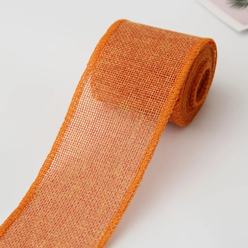 Fall Burlap Ribbon， 1 Roll Thanksgiving Decorative Ribbons For Gift Wrapping & Crafts Qme Orange 1Roll L
