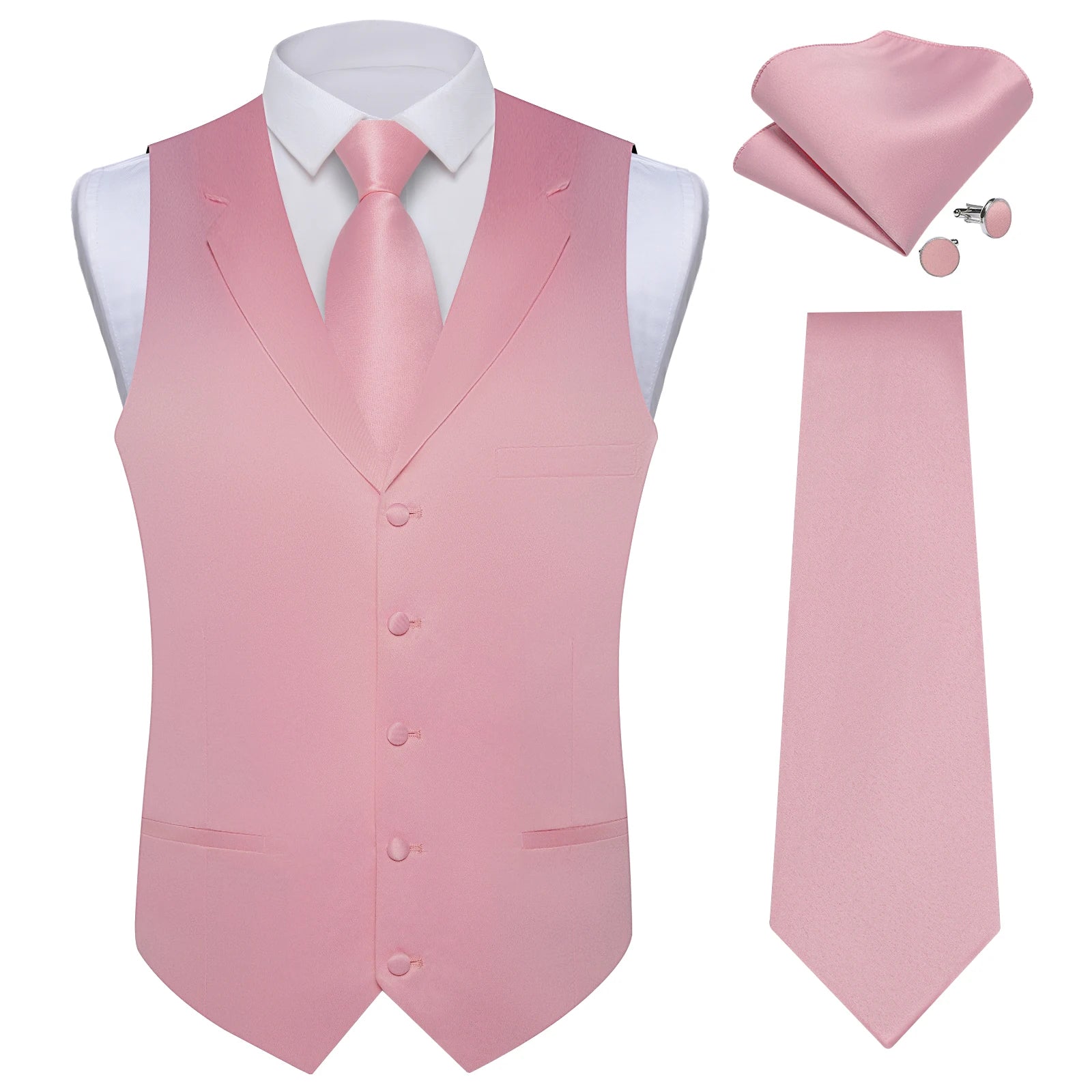 Men's Solid Suit Vest Tie Formal Waistcoat Matching Necktie Satin Qme MJ-0695 S