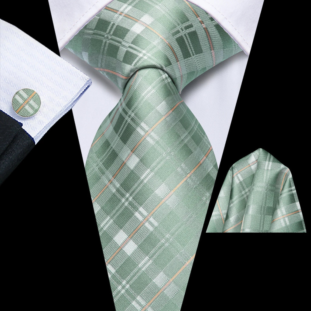 Hi-tie Mens Tie Blue Checks Plaids Silk Wedding Men Fashion Design Qme