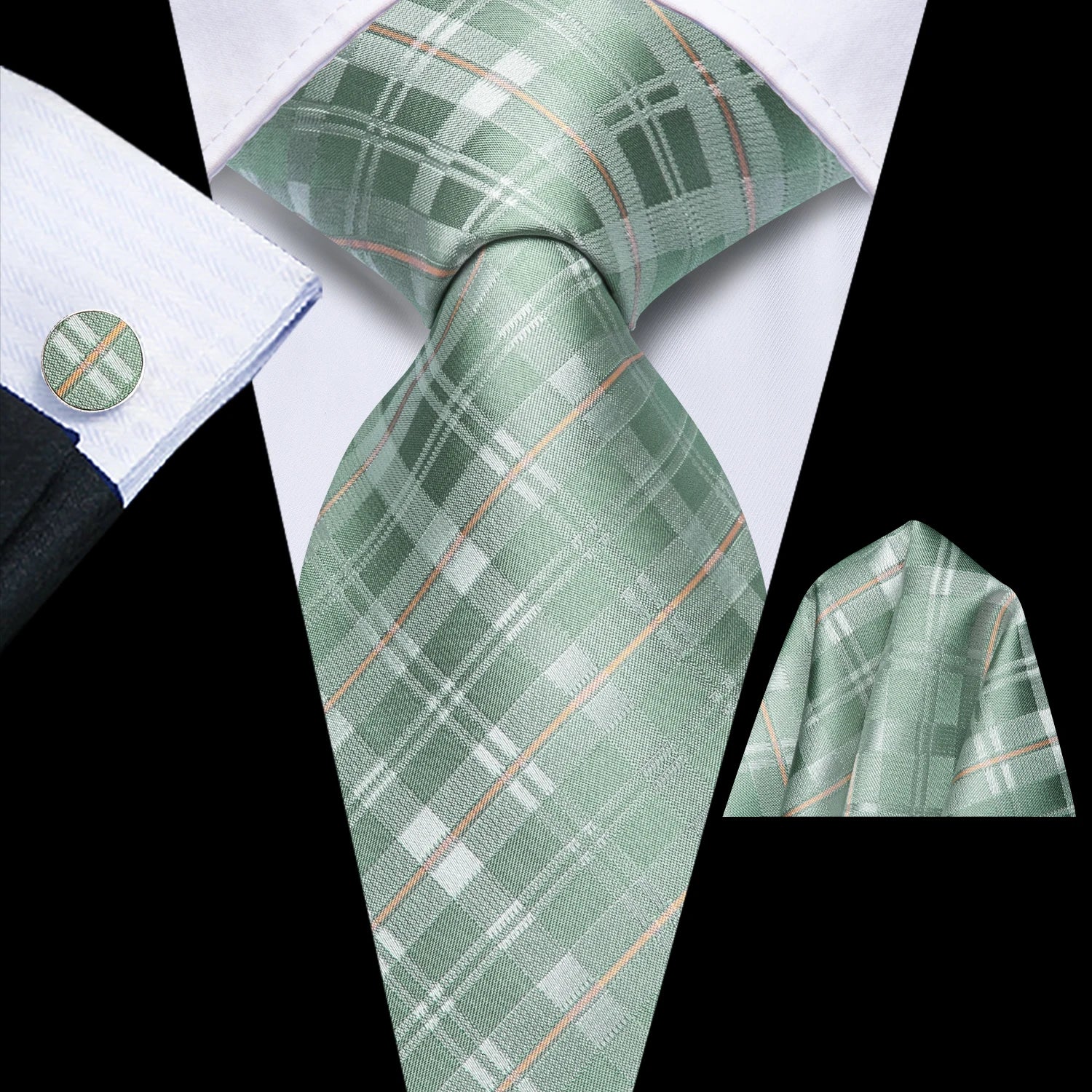 Hi-tie Mens Tie Blue Checks Plaids Silk Wedding Men Fashion Design Qme