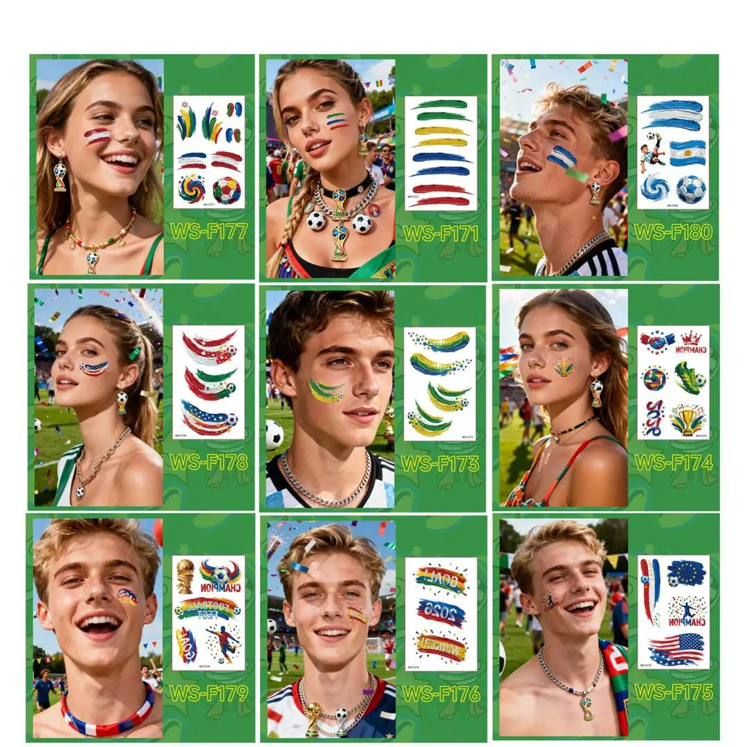 A 10PCS new painted graffiti football tattoo sticker carnival football peripheral game fans DIY decorative tattoo sticker Qme 9pcs WS-F171F180