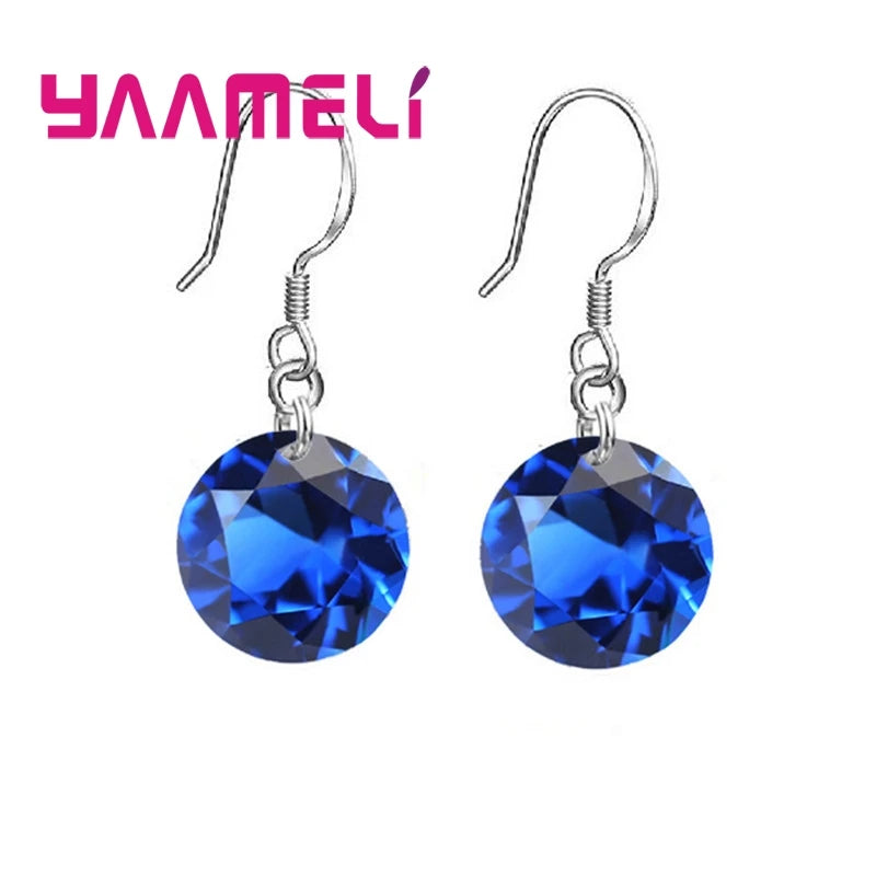Bulk Sale Price 8 Colors Women Girls French Hook Earrings 925 Sterling Silver Color 8MM/10MM CZ Crystal Ball Jewelry 925 Stamped Qme Dark Blue