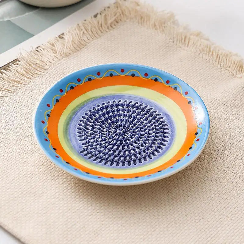 2-in-1 Ceramic Ginger Grater Round Plate Garlic Vegetable Grinding Qme A3