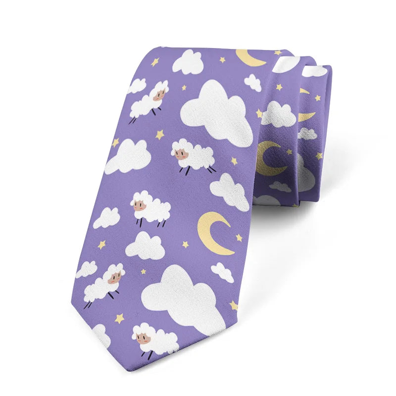 Funny Cartoon Little Sheep Printed Tie Fashion Design Men's Unisex Qme style6