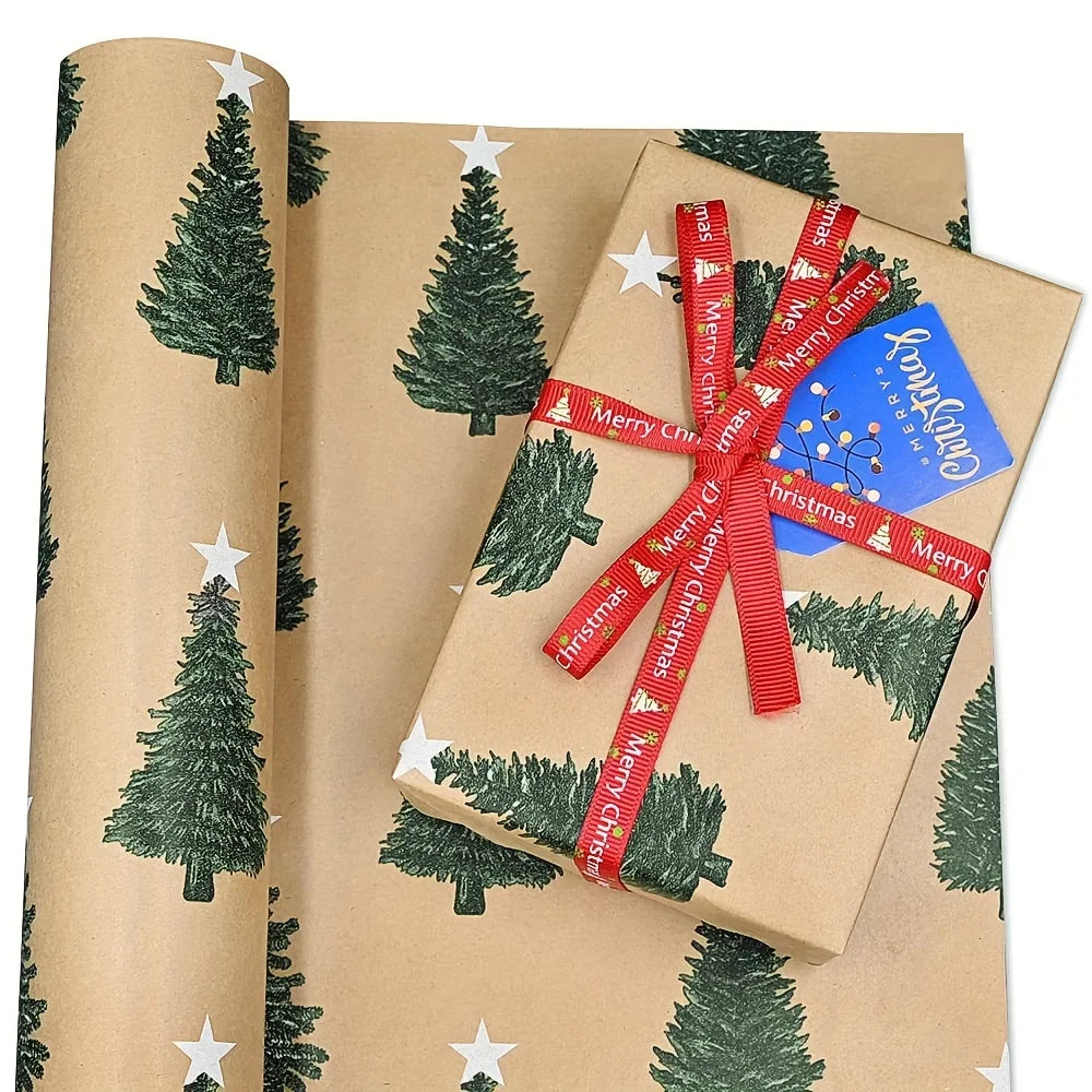 1 Roll Christmas Tree Wrapping Paper - Holiday Christmas and Birthday Decorations, Colorful Gift Wrapping, DIY Party Sup Qme