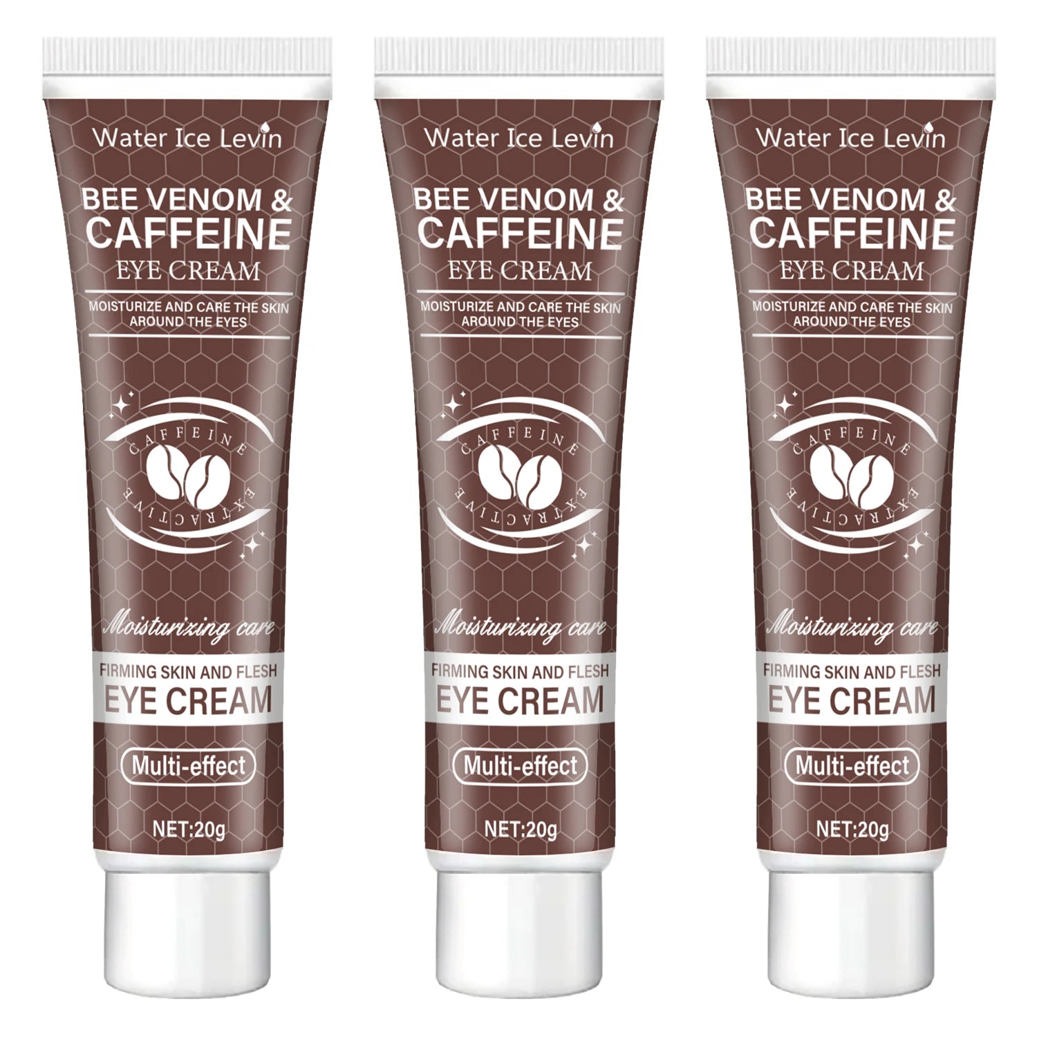 Natural Caffeine Intensive Moisturizing and Firming Eye Cream 20g, for Puffiness and Dark Circles Use It to Lift the Eye Area, Reduce Wrinkles and Signs of Aging, and Achieve a Light Beige, Relaxed Look. Qme Three Pieces 20g