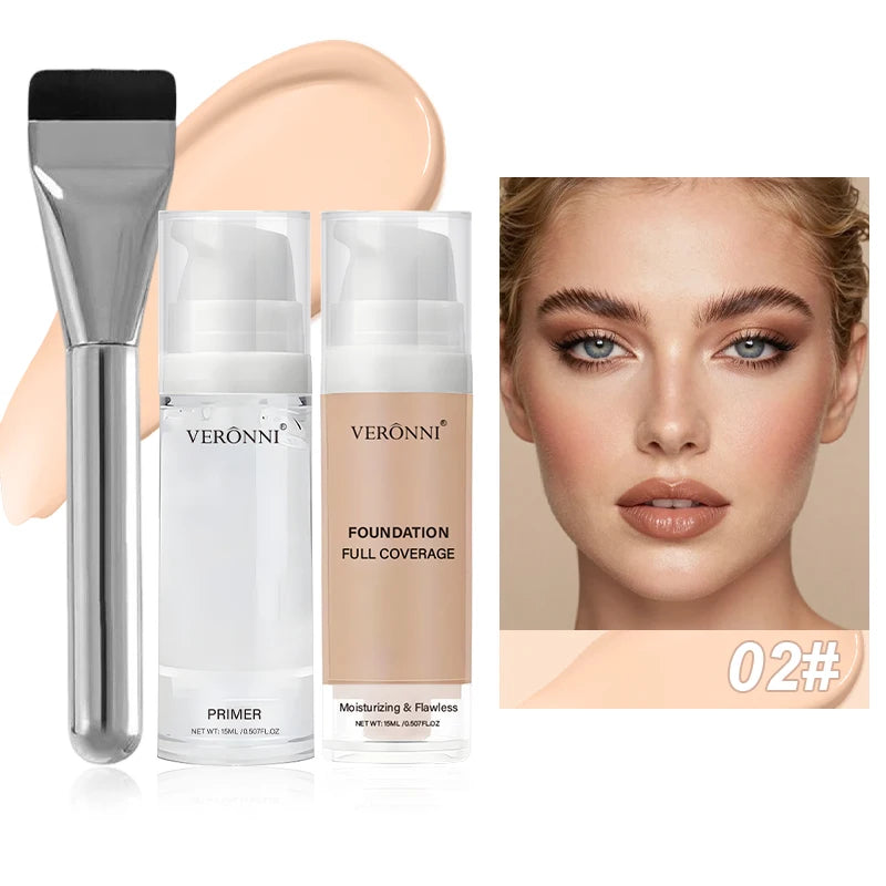 VERONNI Full Coverage Foundation& Hydrating Primer Foundation Brush Qme 02