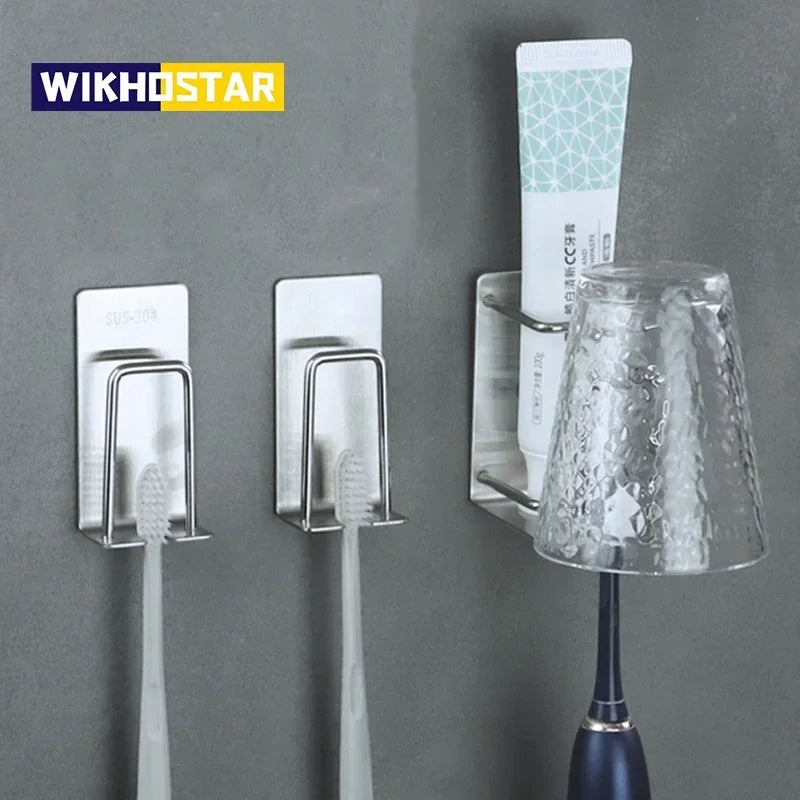 1/2 pcs Stainless Steel Toothbrush Holder Shaver Cup Wall Mount Toothbrush Storage Rack Bathroom Accessories Set Qme