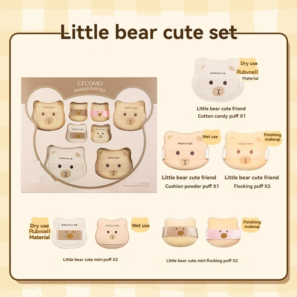 5/8PCS Cute Bear Powder Puff Set Soft Flocking Wet & Dry Use Sponge Mini Fingertip Puff forSkin-friendly Flocking Air Cushion Qme 8PCS