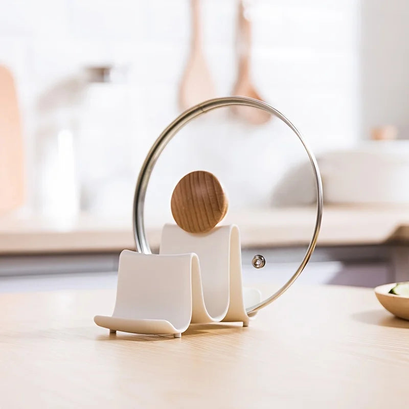 A wavy kitchen countertop, lid, spatula, storage rack, and storage rack Qme WHITE