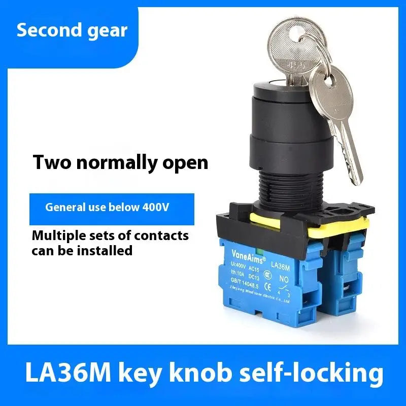 12v 220v 10A 2/3 Position 1/2NO 1/2NC On Off Knob Button Rotary Switch Selector With Keys 22mm LA36M Key Switch Qme 2gear 2NO