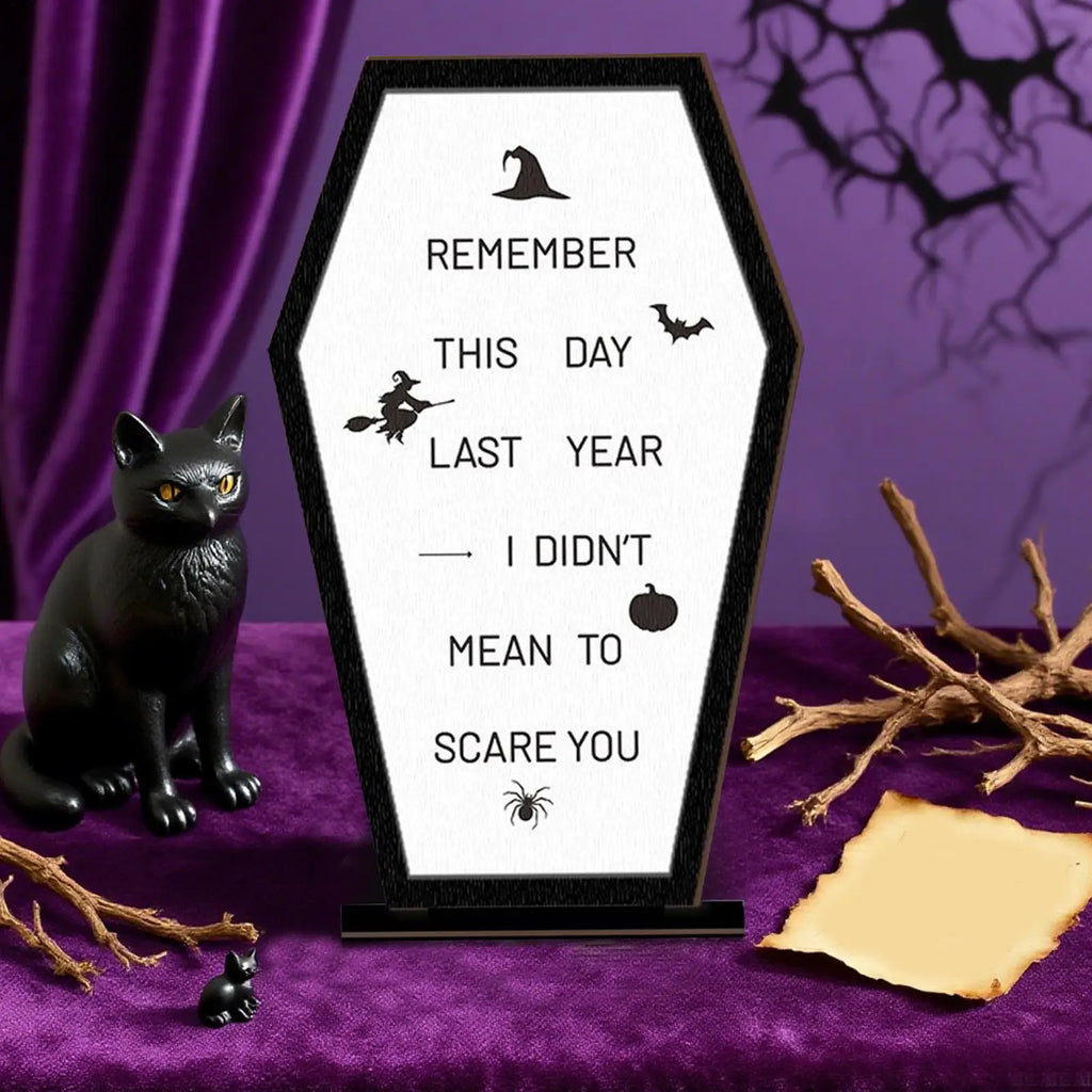 Halloween Table Sign Coffin Wooden Decor Message Board Display Qme
