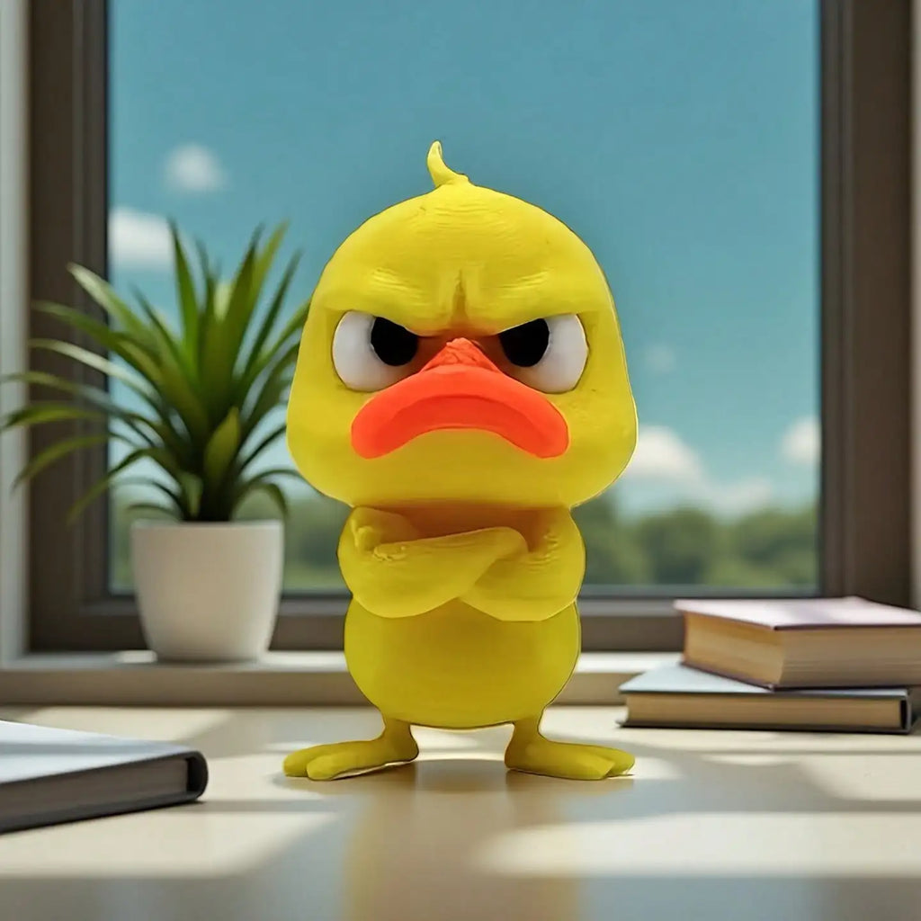 Angry Yellow Duck Statue Funny Figurine Expressive Face Crossed Arms Qme