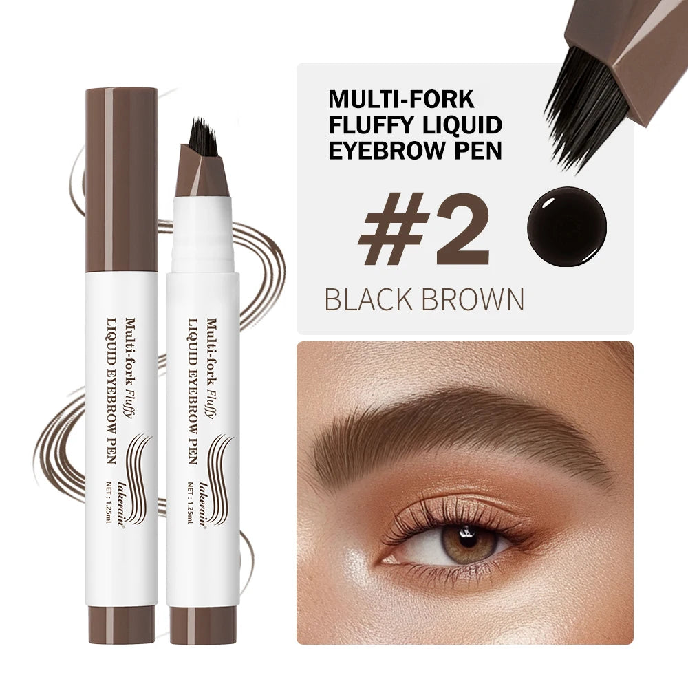 4 Colors Eyebrow Pen Waterproof 4 Fork Tip Eyebrow Tattoo Pencil Cosmetic Long Lasting Natural Dark Brown Liquid Eye Brow Pencil Qme B-02