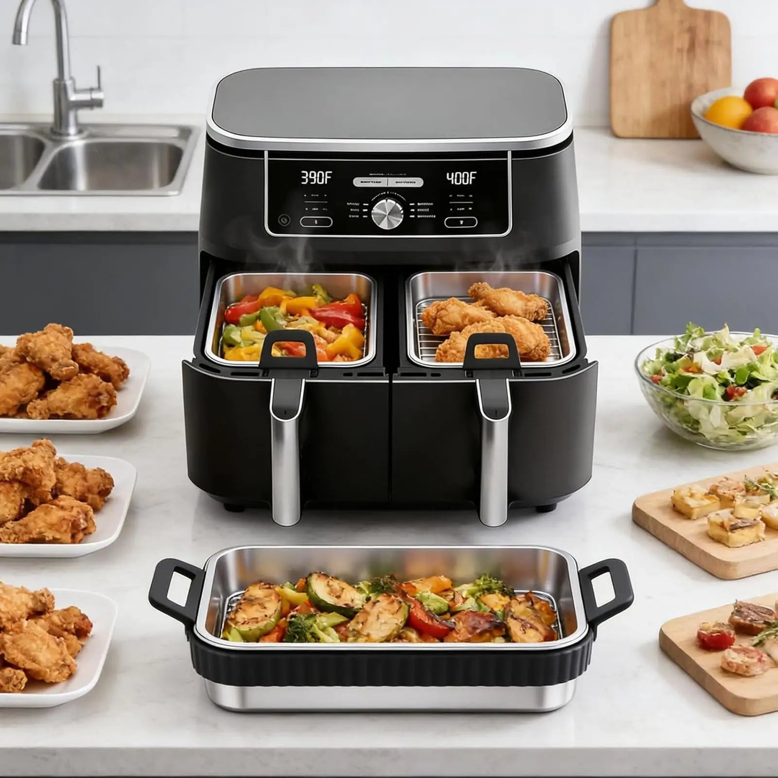 Air Fryer Baking Pan Non-stick Heat-resistant Silicone Handle Kitchen Qme