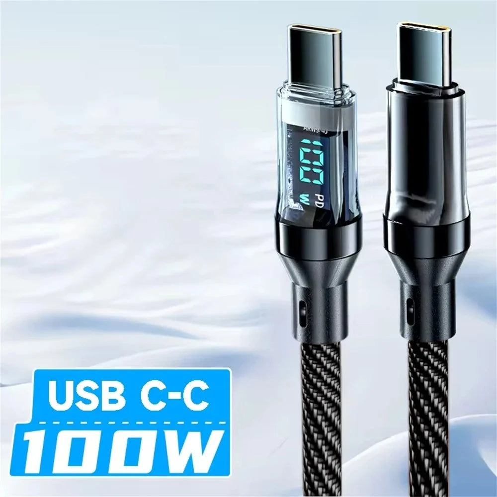 120W USB A to Type C Quike Data Transmission Cable Cord Phone Quike Charging Cable LED Display Line For Samsung iPhone Xiaomi Qme Black C To C 2m