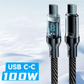 120W USB A to Type C Quike Data Cable Cord Type-C To Type-C Fast Charging Data Cord With Led Digital Display For Samsung Huawei Qme Black C-C 2m