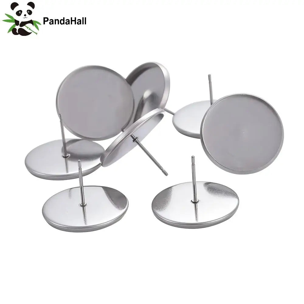 PandaHall 20-50Pcs Stainless Steel Surgical Blank Stud Earring Cabochon Settings Post Cup Bezel Setting for Jewelry Making Qme 16mm 20pcs