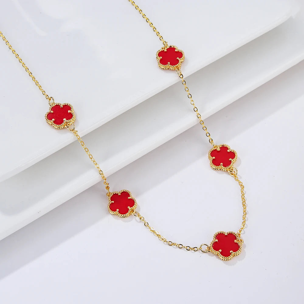 INS Hot Selling Women Five Leaf Clover Necklace Fashion Geometric Necklace Sweet Romantic Holiday Jewelry Gifts Wholesale Qme H