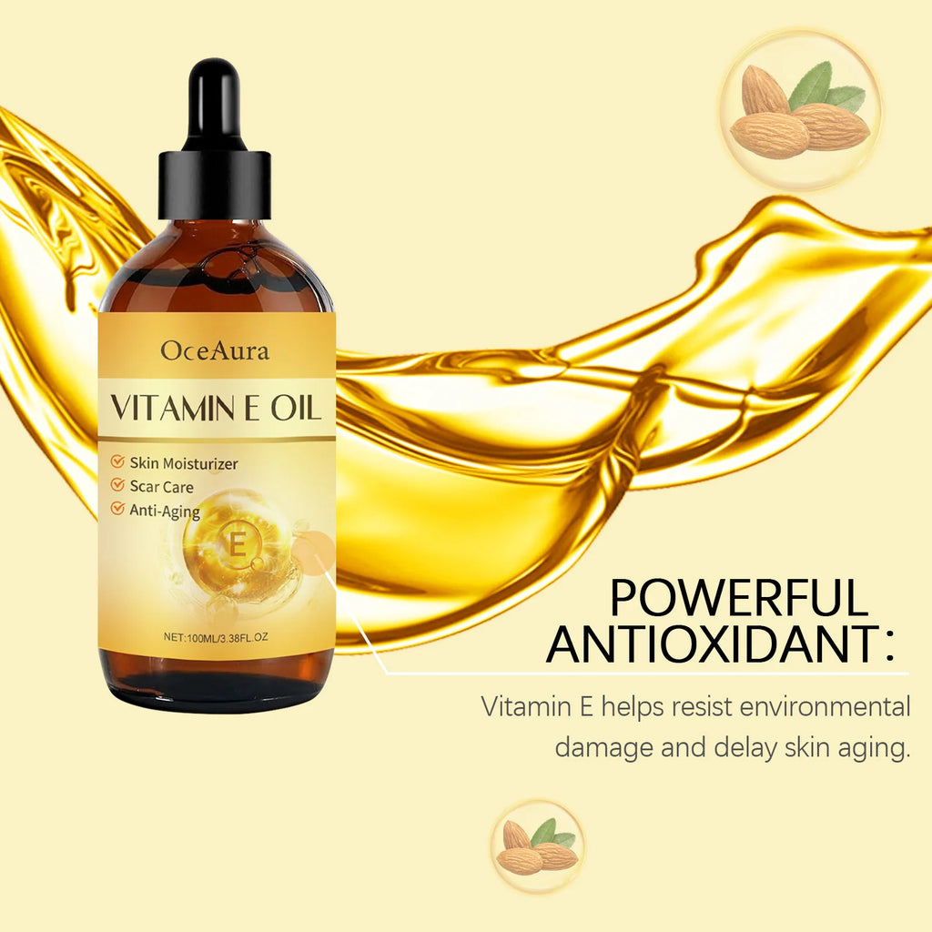 OceAura Vitamin E Oil Deep Moisturizing Fine Line Reducing Scar Repairing Hair Luster Boosting Multi Purpose Essential Oil 100mL Qme