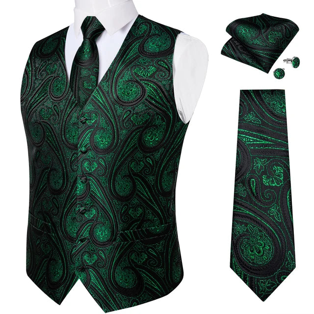 Men's Formal Suit Vest & Tie Set – Waistcoat with Necktie Pocket Square, Perfect for Weddings and Business Events Qme MJTZ0136 XXL