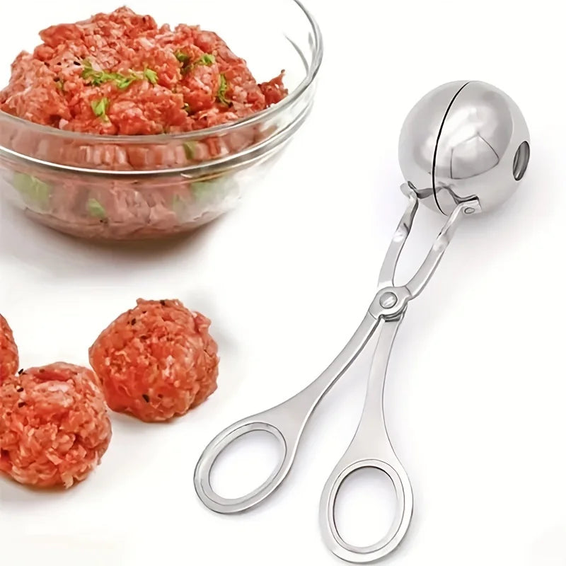 1pc Stainless Steel Meat Ballers with Anti-Slip Handles None-Stick Meat Baller Tongs Meatball Scoop Ball Makers, Qme Small