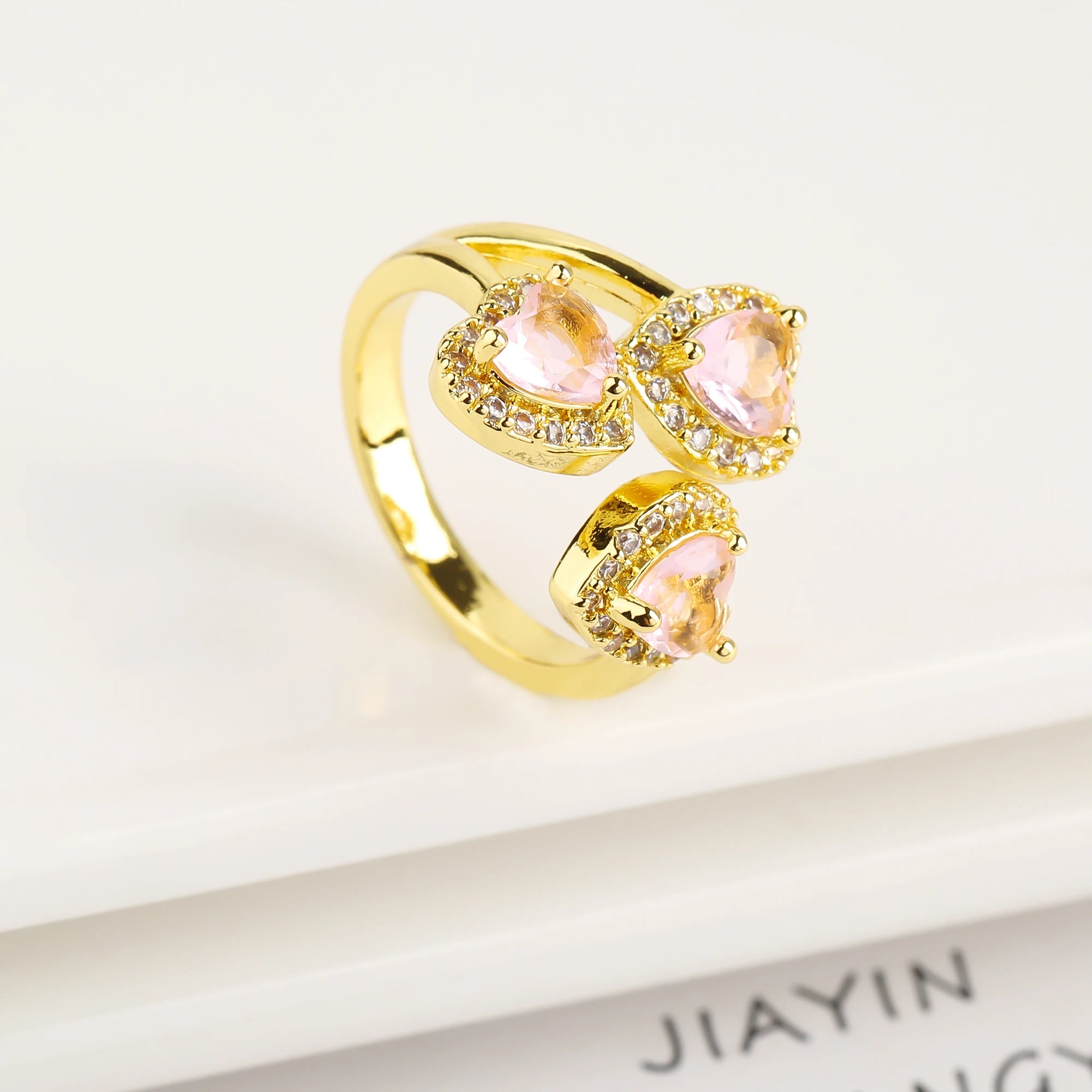 New Design Heart Shape Crystal Zirconia Romantic Open End Ring For Women Lovers Wedding Party Finger Jewelry Accessories Gifts Qme Pink resizable