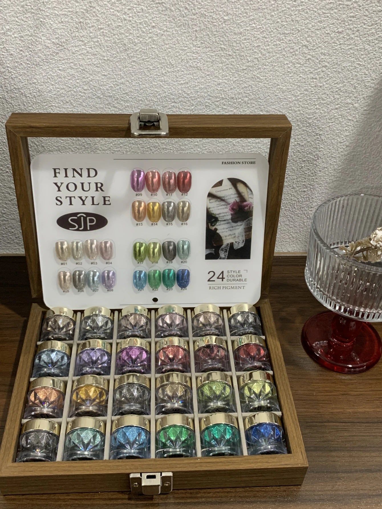 24-color Autumn Winter Nail Art Mirror Powder Swatches Storage Box Qme
