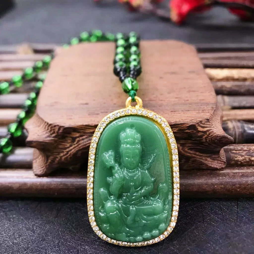 NEW Green Jade Buddha Pendant Necklaces Women Amulet Chinese Style Maitreya Necklace Jewelry New Sweater Style Drop Wholesale Qme