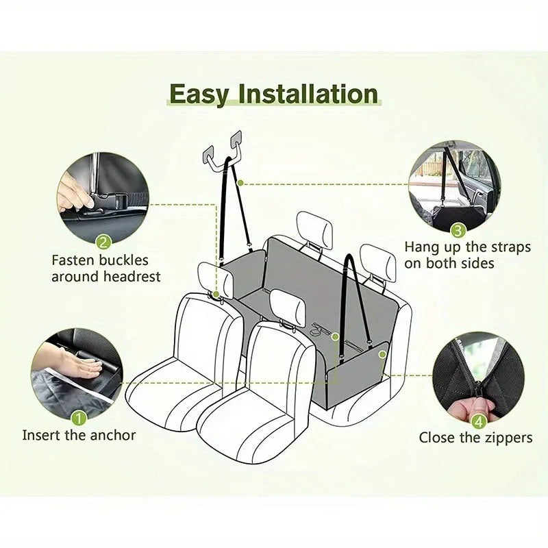 Dog car seat cover with mesh window and storage bag, durable and scratch resistant car hammock, suitable for cars/trucks/SUVs Qme