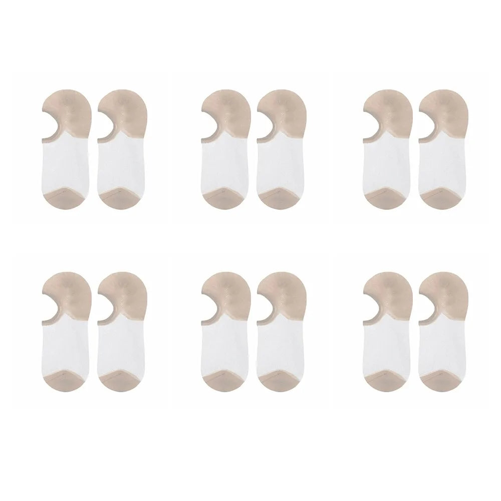 6 Pairs Comfortable Ultra-thin Transparent No-show Socks Non-slip Qme Khaki