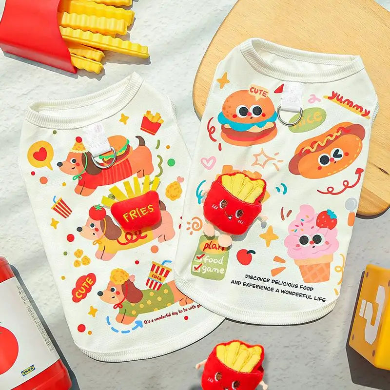 Printing Three-dimensional Burger Dog Summer Pet Dog Cat Thin Vest Ice Silk Sleeveless Breathable Pet Clothing Qme